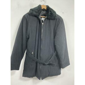 Womans Carlo Briani Lined 3/4 Length Winter Coat Small Black Full Zip